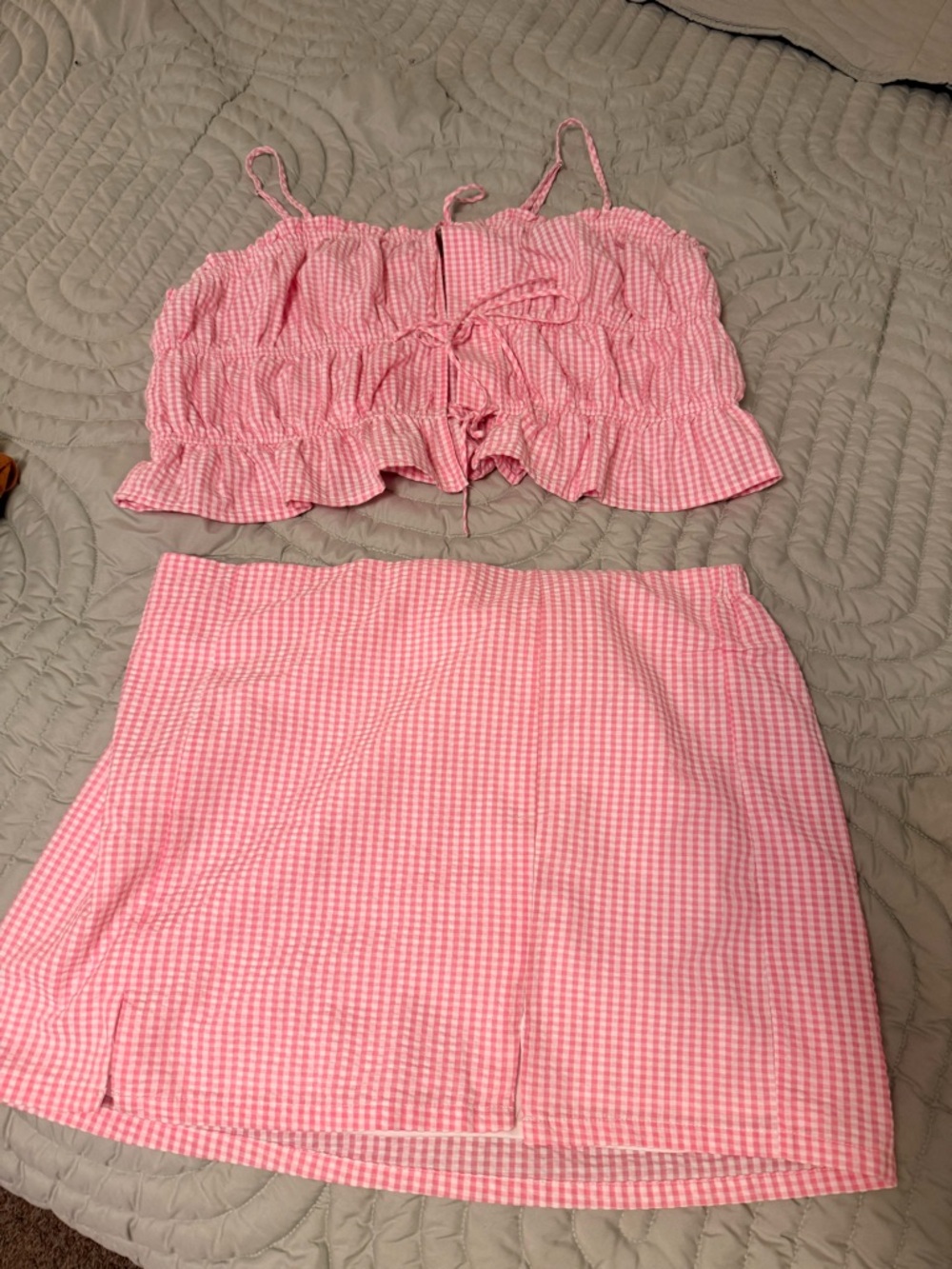 Pink Gingham Smocked Mini Skirt - Women